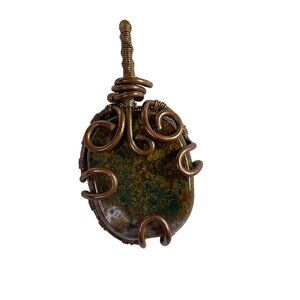 Wire Wrapped Copper Stone Pendant Necklace Charm Boho Jewelry Handmade u